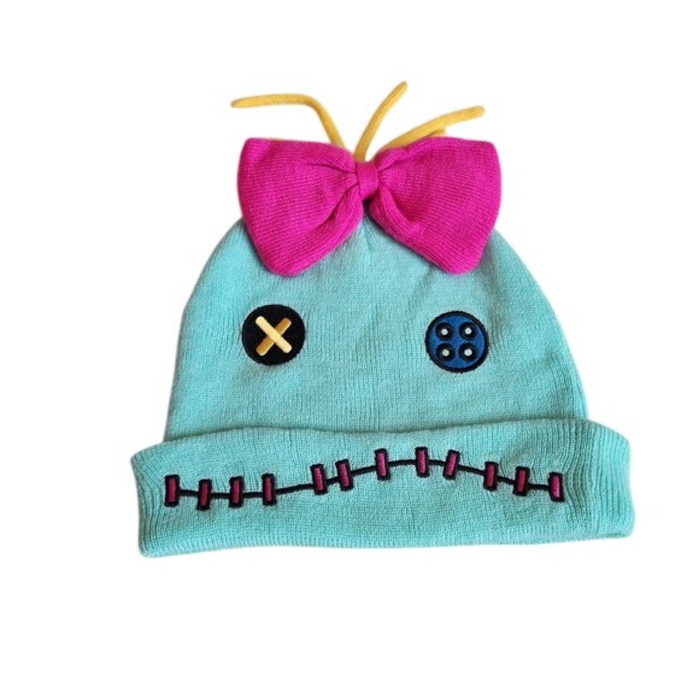 Disney Lilo & Stitch Scrump Character Teal Knit Cuffed Beanie Hat Pink Bow OS